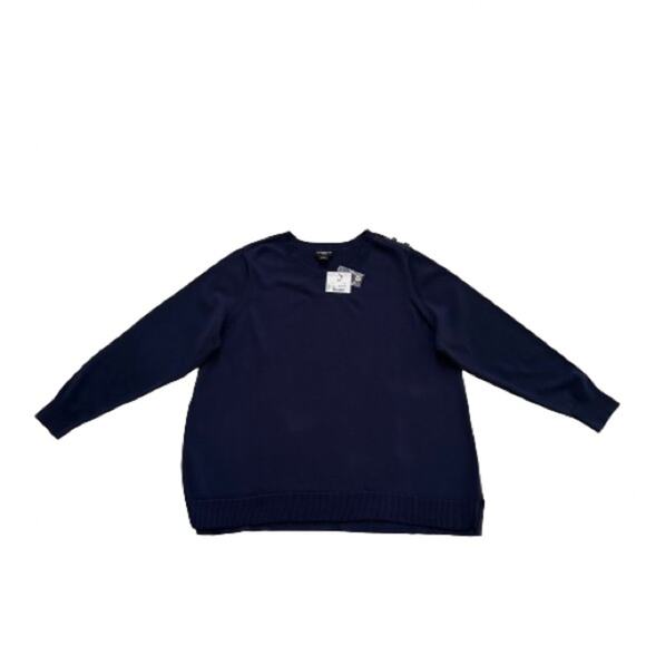 Liz Claiborne Woman Blue Round Neck Cotton Knit Gold Buttons Top Sweater 3X NEW - Picture 12 of 13